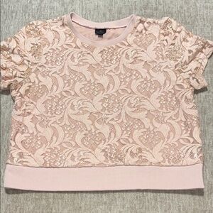 XXL 2X Plus lace top blush pink lined banded bottom short sleeve Worthington